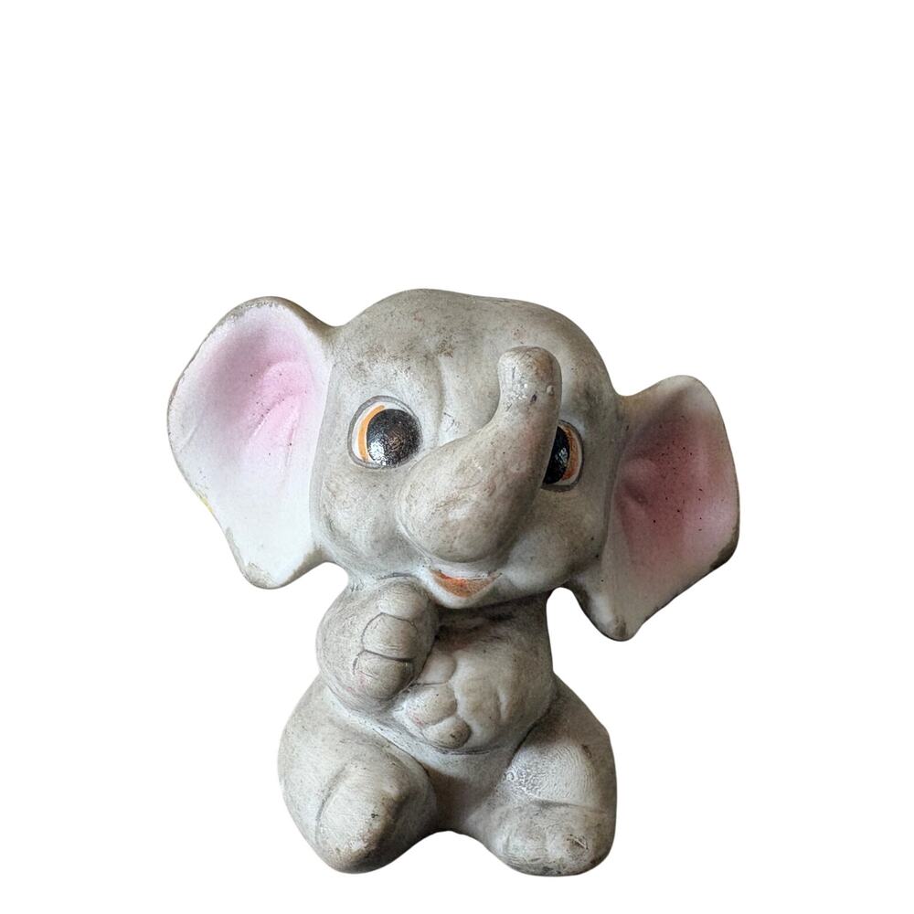 Vintage Elephant Figurine Brinn's Made in Taiwan 2.5” Tall Light gray pink ears